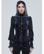 Devil Fashion Blue Retro Gothic Velvet Long Sleeve Blouse for Women