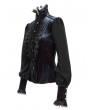 Devil Fashion Blue Retro Gothic Velvet Long Sleeve Blouse for Women