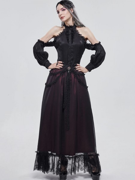Devil Fashion Black and Red Vintage Gothic Long Prom Party Skirt ...