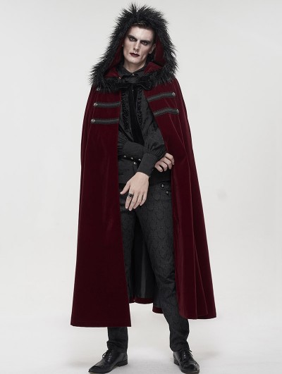 Devil Fashion Red Gothic Winter Warm Long Hooded Faux Fur Cloak for Men