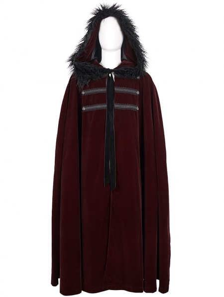 Devil Fashion Red Gothic Winter Warm Long Hooded Faux Fur Cloak for Men ...