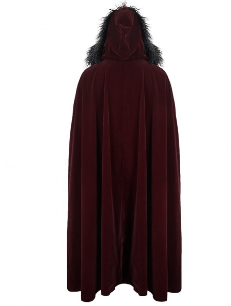 Devil Fashion Red Gothic Winter Warm Long Hooded Faux Fur Cloak for Men ...
