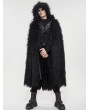 Devil Fashion Black Gothic Punk Winter Warm Faux Fur Long Hooded Cape for Men