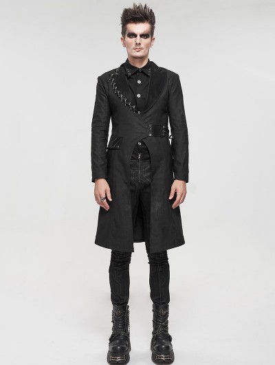 Devil Fashion Black Gothic Punk Mid-Length Coat for Men