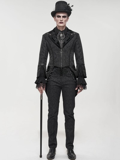 Devil Fashion Black Gothic Patterned Party Swallow Tail Coat for Men