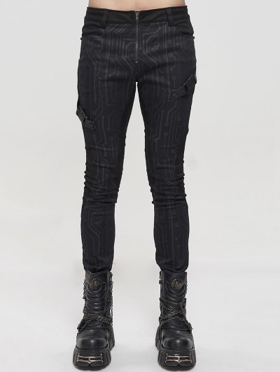 Devil Fashion Black Gothic Punk Patterned Long Slim Trousers for Men