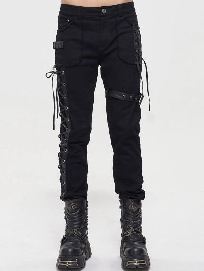 Devil Fashion Black Gothic Punk Daily Wear Straight Fitted Long Trousers for Men