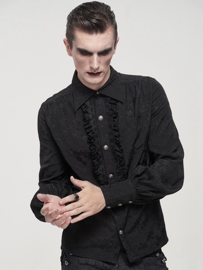 Devil Fashion Black Gothic Retro Jacquard Long Lantern Sleeve Shirt for Men
