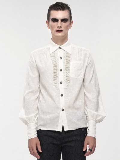 Devil Fashion White Gothic Retro Jacquard Long Lantern Sleeve Shirt for Men