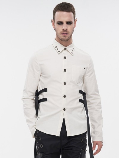 Devil Fashion White Gothic Punk Daily Wear Long Sleeve Shirt for Men