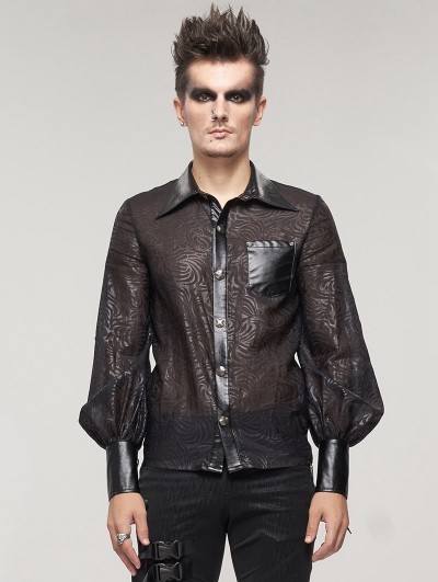 Devil Fashion Black Retro Gothic Jacquard Long Sleeve Shirt for Men