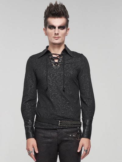 Devil Fashion Black Gothic Retro Jacquard Long Sleeve T-Shirt for Men