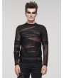 Devil Fashion Black Gothic Punk Transparent Net Long Sleeve T-Shirt for Men