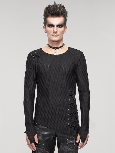 Devil Fashion Black Gothic Punk Asymmetric Long Sleeve T-Shirt for Men