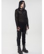 Devil Fashion Black Gothic Punk Irregular Hooded Net T-Shirt for Men