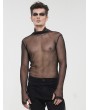 Devil Fashion Black Gothic Punk Net Transparent Long Sleeve T-Shirt for Men