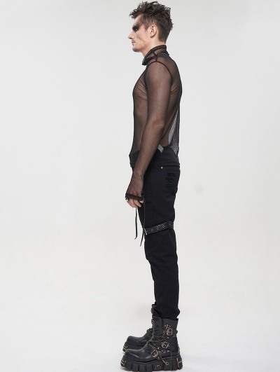 Devil Fashion Black Gothic Punk Net Transparent Long Sleeve