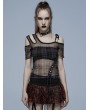 Punk Rave Black Gothic Grunge Daily Wear plaid Mesh T-Shirt for Women