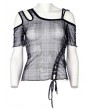 Punk Rave Black Gothic Grunge Daily Wear plaid Mesh T-Shirt for Women