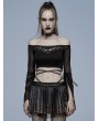 Punk Rave Black Sexy Gothic Off-the-Shoulder Long Sleeve Short T-Shirt for Women