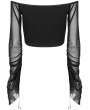 Punk Rave Black Sexy Gothic Off-the-Shoulder Long Sleeve Short T-Shirt for Women
