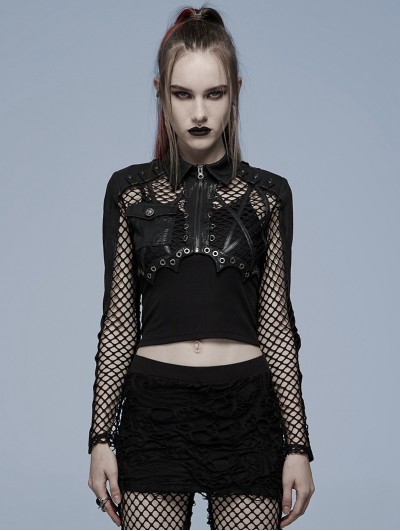 Punk Rave Black Gothic Punk Mesh Bat Short Jacket for Women