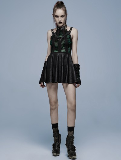 Punk Rave Black and Green Gothic Punk Sexy Spider Web Short Dress