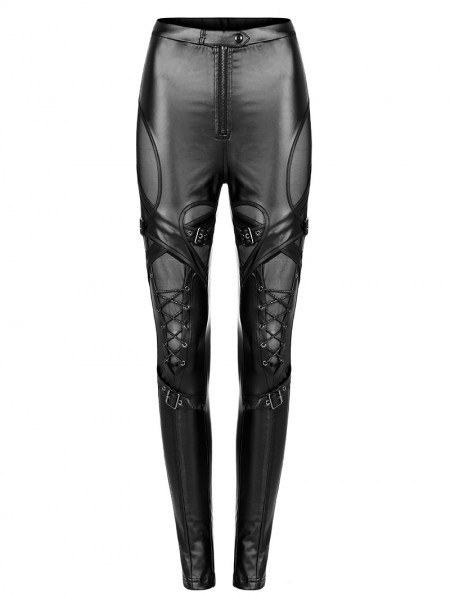 Punk Rave Black Gothic Skinny PU Leather Long Pants for Women ...