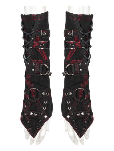 Punk Rave Black and Red Gothic Punk Heavy Metal Gloves for Women