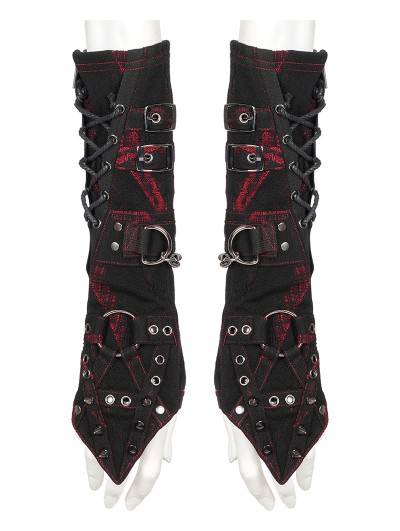 Punk Rave Black and Red Gothic Punk Heavy Metal Gloves for Women