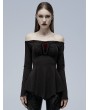 Punk Rave Black Gothic Off-the-Shoulder Long Sleeve Irregular T-Shirt for Women