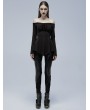 Punk Rave Black Gothic Off-the-Shoulder Long Sleeve Irregular T-Shirt for Women