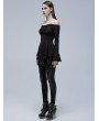 Punk Rave Black Gothic Off-the-Shoulder Long Sleeve Irregular T-Shirt for Women