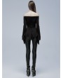 Punk Rave Black Gothic Off-the-Shoulder Long Sleeve Irregular T-Shirt for Women