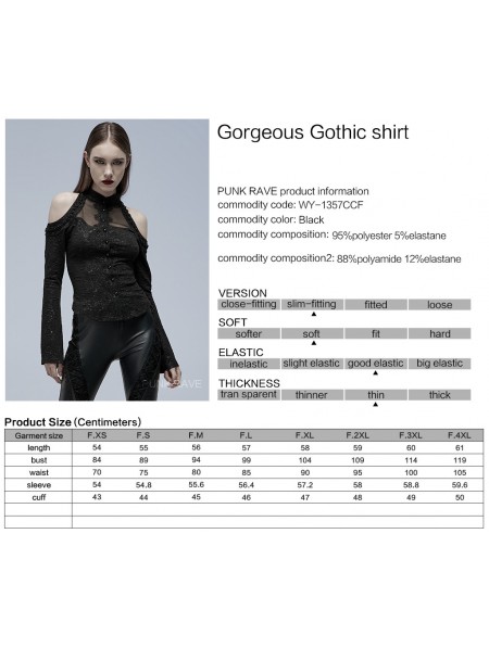 Punk Rave Black Elegant Gothic Off-the-Shoulder Long Sleeve Shirt for ...