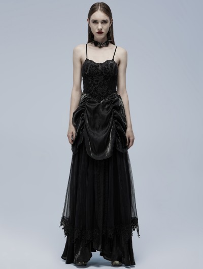 Punk Rave Black Gothic Velvet Bat Long Prom Party Dress - DarkinCloset.com