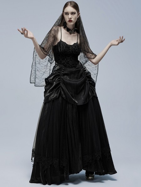 Punk Rave Black Gothic Velvet Bat Long Prom Party Dress - DarkinCloset.com