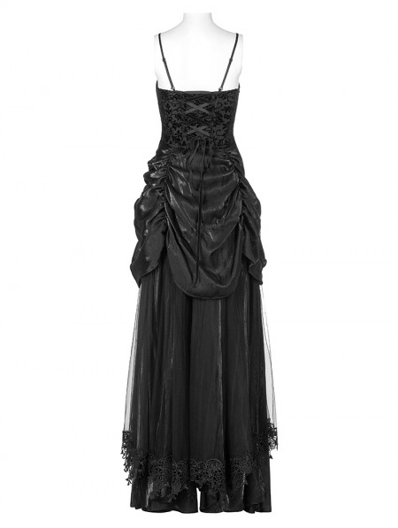 Punk Rave Black Gothic Velvet Bat Long Prom Party Dress - DarkinCloset.com