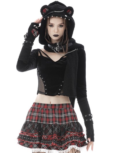 Dark in Love Black Gothic Punk Metal Buckle Wooly Warm Gloves for Women
