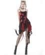 Dark in Love Red Gothic Punk Rock Irregular Net Dye Strap Irregular Dress