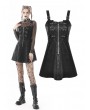 Dark in Love Black Gothic Punk PU Leather Daily Wear Short Strap Dress