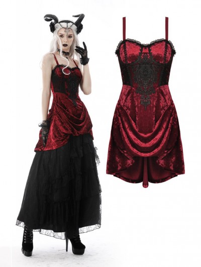 Dark in Love Wine Red Gothic Noble Queen Diamond Velvet Short Party Dress