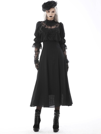 Dark in Love Black Elegant Gothic Lace Angel Wings Long Sleeve Maxi Dress