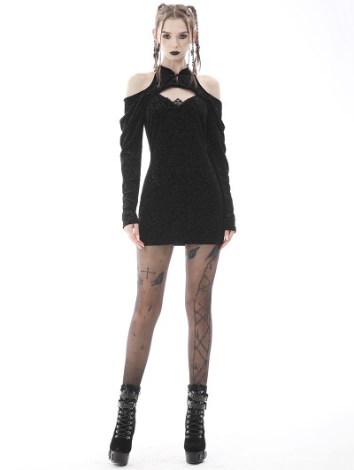 Dark in Love Black Gothic Retro Off-the-Shoulder Long Sleeve Sexy Mini Dress