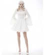 Dark in Love White Gothic Magic Princess Square Neck Flower Halter Long Trumpet Sleeve Dress