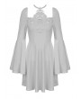 Dark in Love White Gothic Magic Princess Square Neck Flower Halter Long Trumpet Sleeve Dress