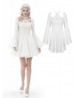 Dark in Love White Gothic Magic Princess Square Neck Flower Halter Long Trumpet Sleeve Dress