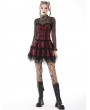 Dark in Love Black and Red Gothic Grunge Plaid Layered Mini Strap Dress