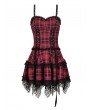 Dark in Love Black and Red Gothic Grunge Plaid Layered Mini Strap Dress