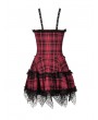 Dark in Love Black and Red Gothic Grunge Plaid Layered Mini Strap Dress